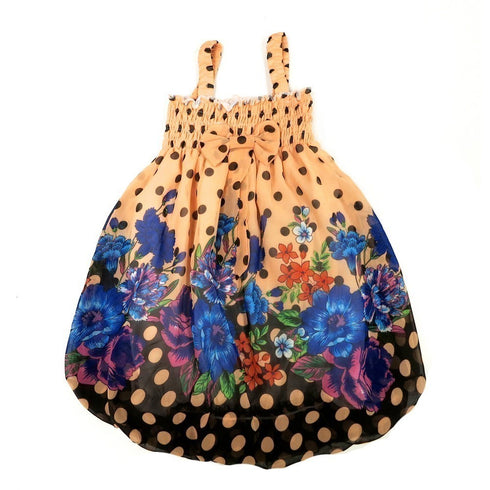 Little Girls Orange Polka Dots Floral Chiffon Baby Doll Dress 24M-8 - SophiasStyle.com